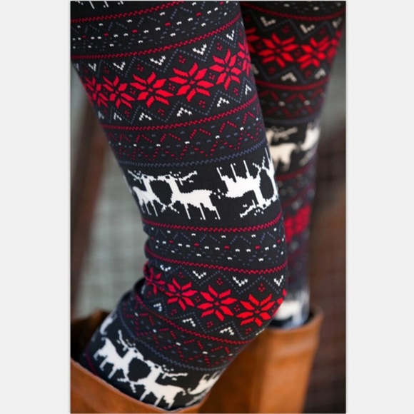 Pants - New Black Reindeer Leggings, Christmas leggings